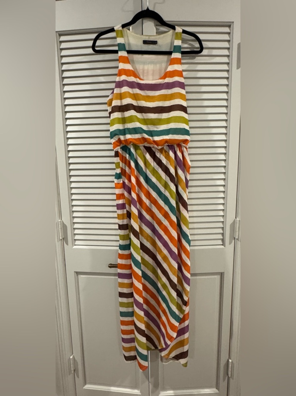 THML Multicolor Striped Maxi Dress — Orange, Green, Purple, Brown, Teal, White